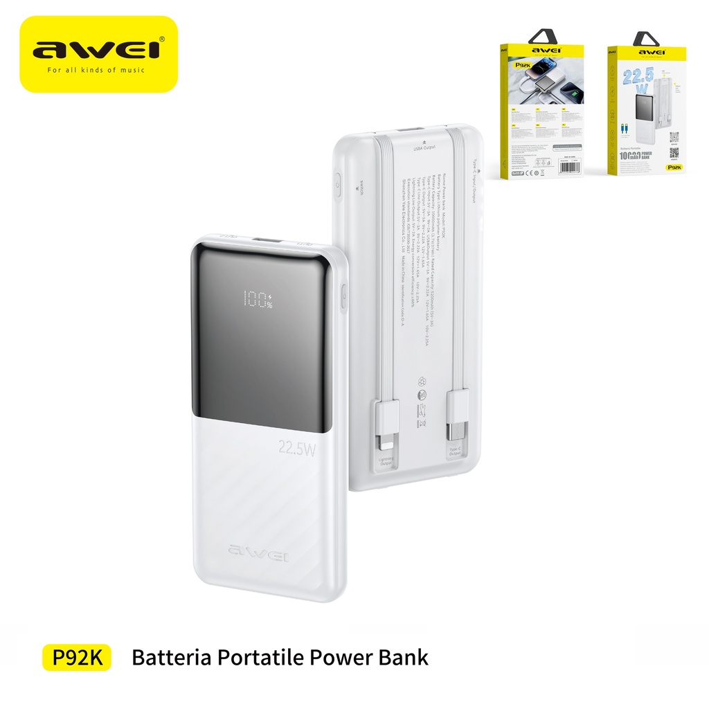 AWEI P92K-WH Power Bank 22,5W 10000 mAh