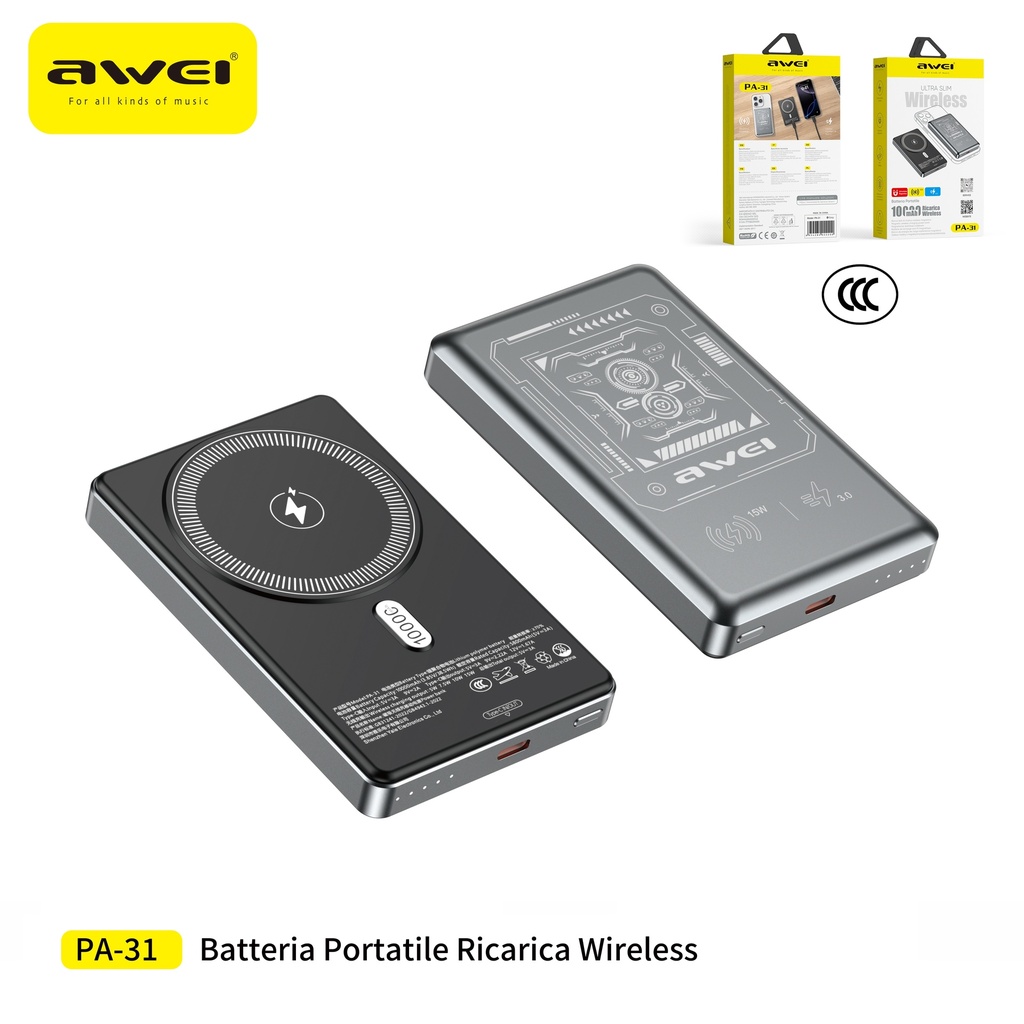 AWEI PA-31 Power Bank Wireless 10000 mAh Ulra Slim