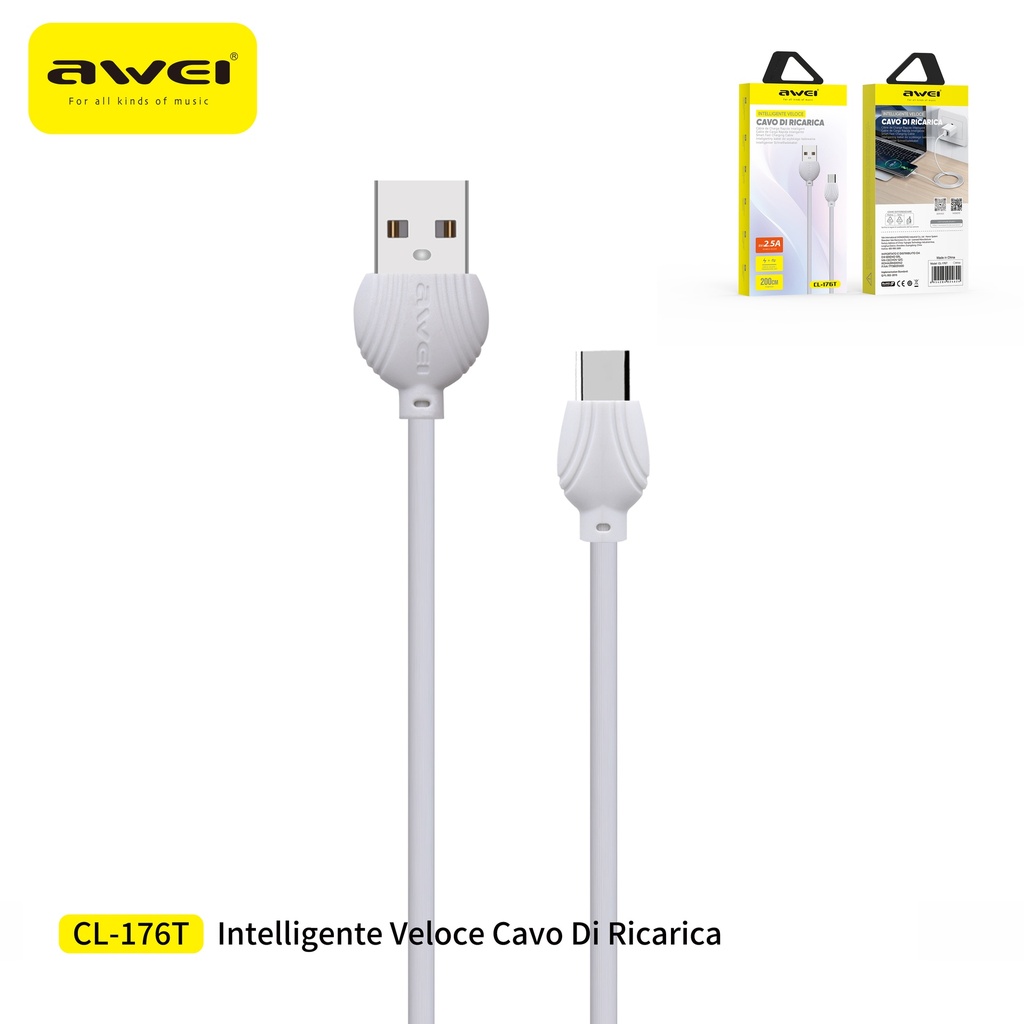 AWEI CL-176TWH Cavo USB a Type-C 2 m 2,5A