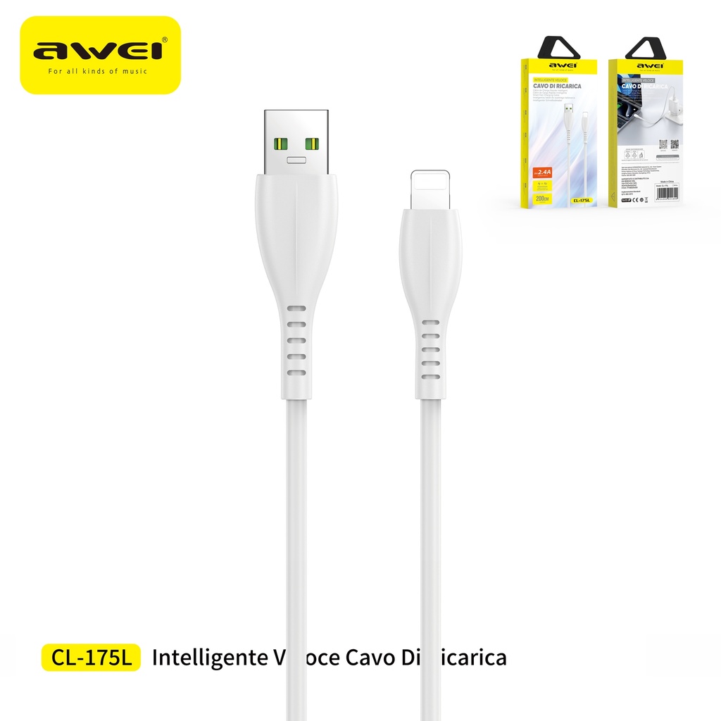 [CL-175LWH-2] AWEI CL-175LWH-2 Cavo USB To Lightning 2 m 2,4A