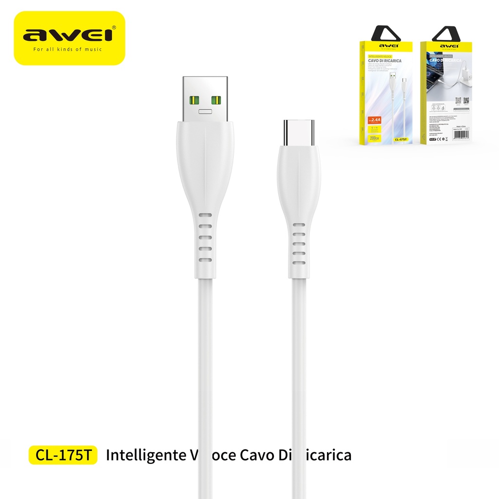 AWEI CL-175TWH-2 Cavo USB a Type-C 2 m 2,4A