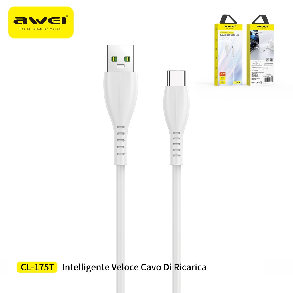 AWEI CL-175TWH Cavo USB a Type-C 1 m 2,4A