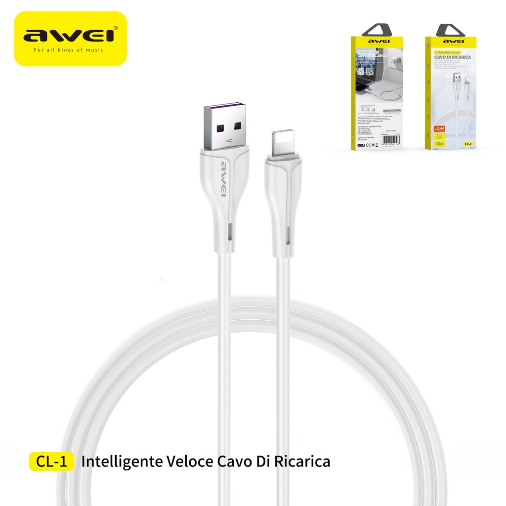 AWEI CL-1WH Cavo USB To Lightning 1 m 2,4A