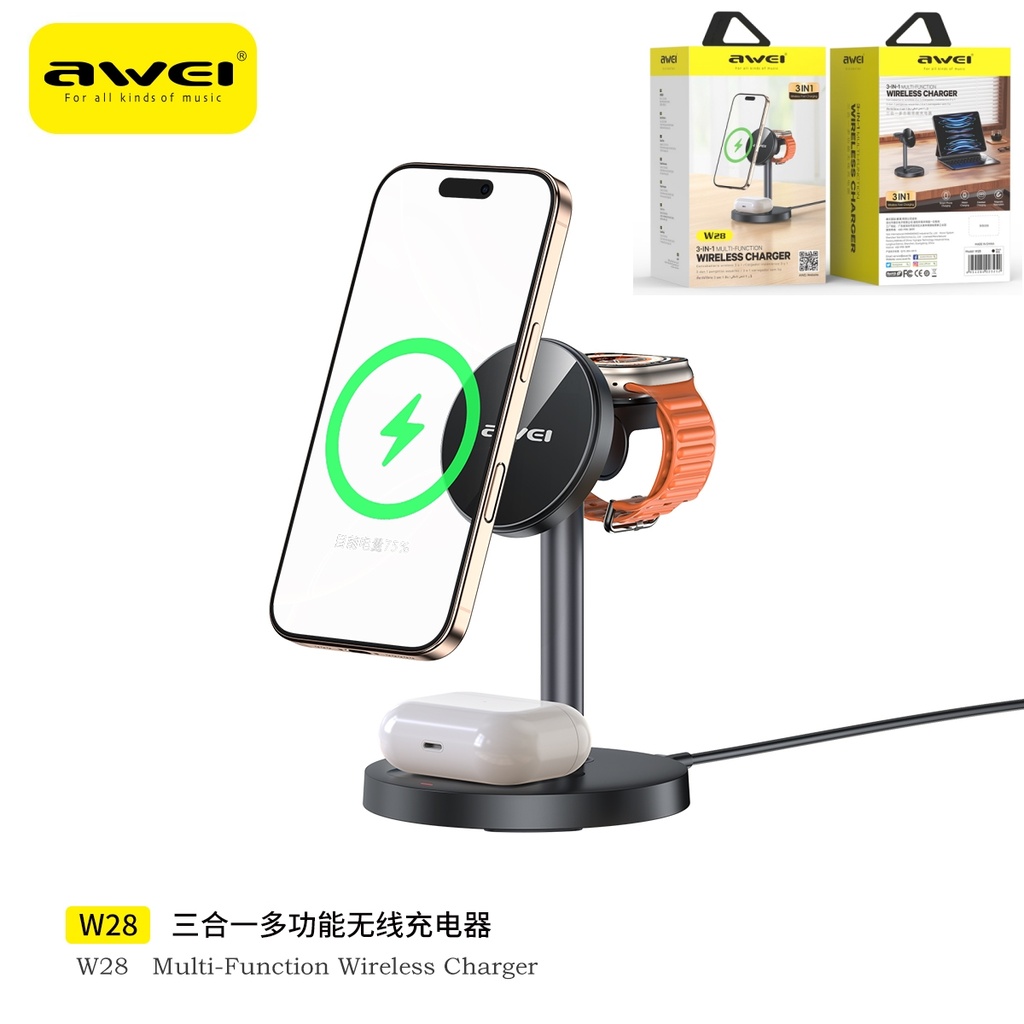 AWEI W28 Caricatore Wireless 3 in 1