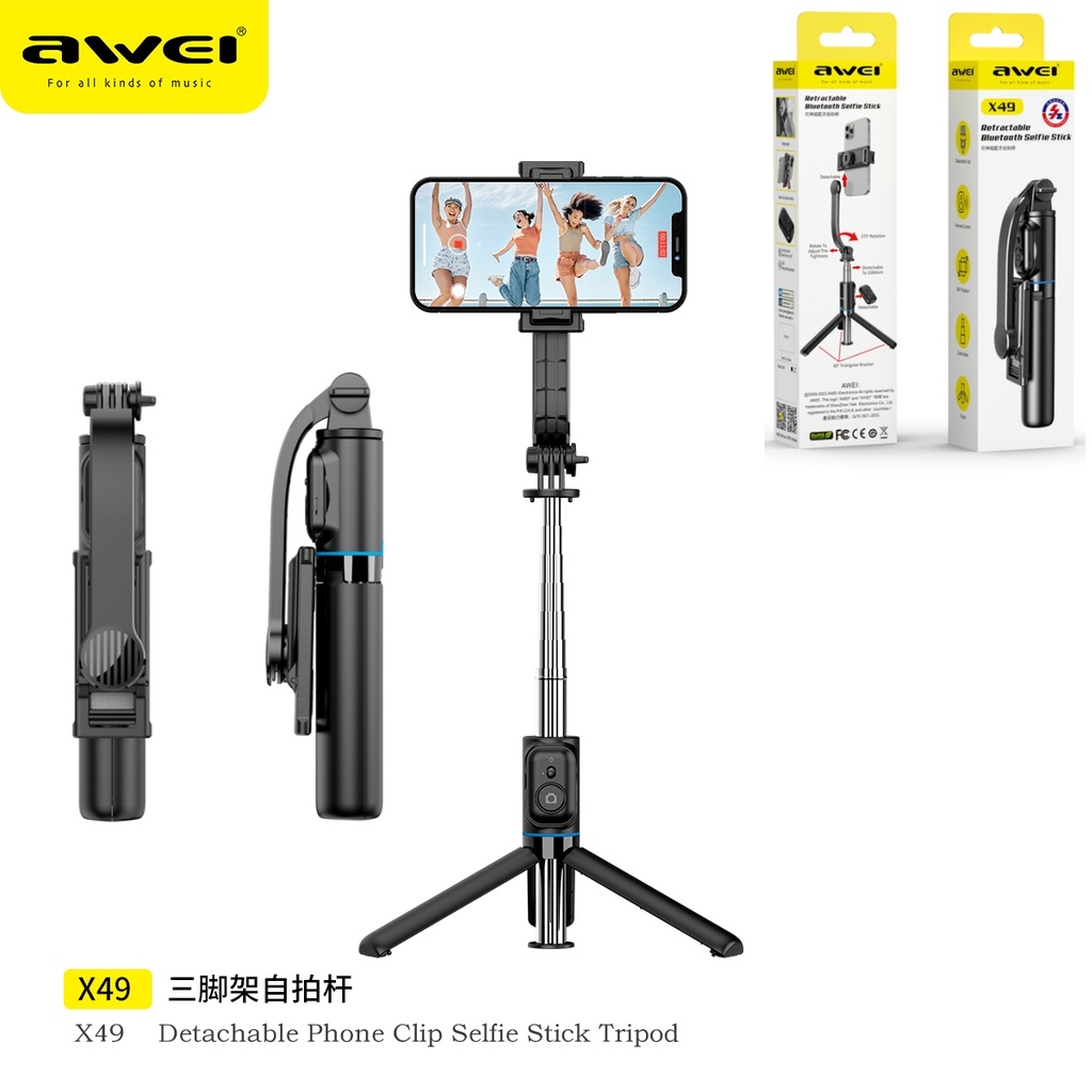 AWEI X49 Selfie Stick + Treppiede Bluetooth