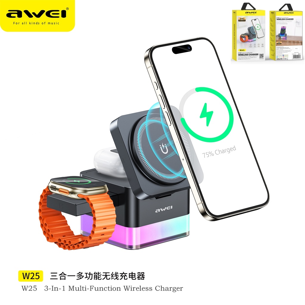 AWEI W25 Caricatore Wireless con RGB PD20W