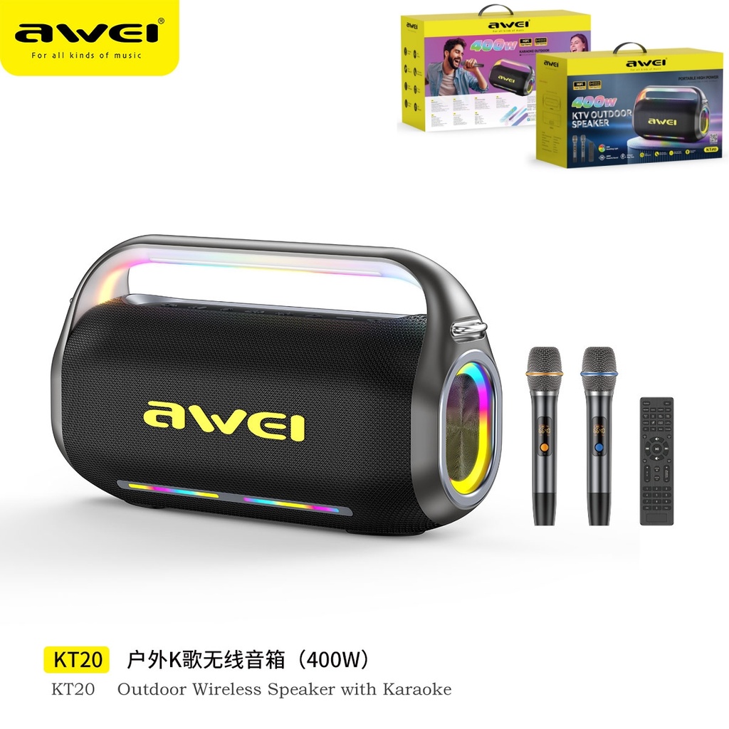 AWEI KT20 Set Karaoke Portatile con 2 Mic e RGB 400W