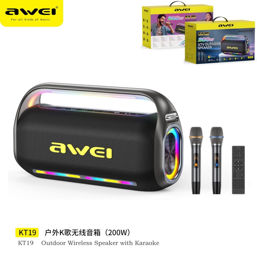 AWEI KT19 Set Karaoke Portatile con 2 Mic e RGB 200W