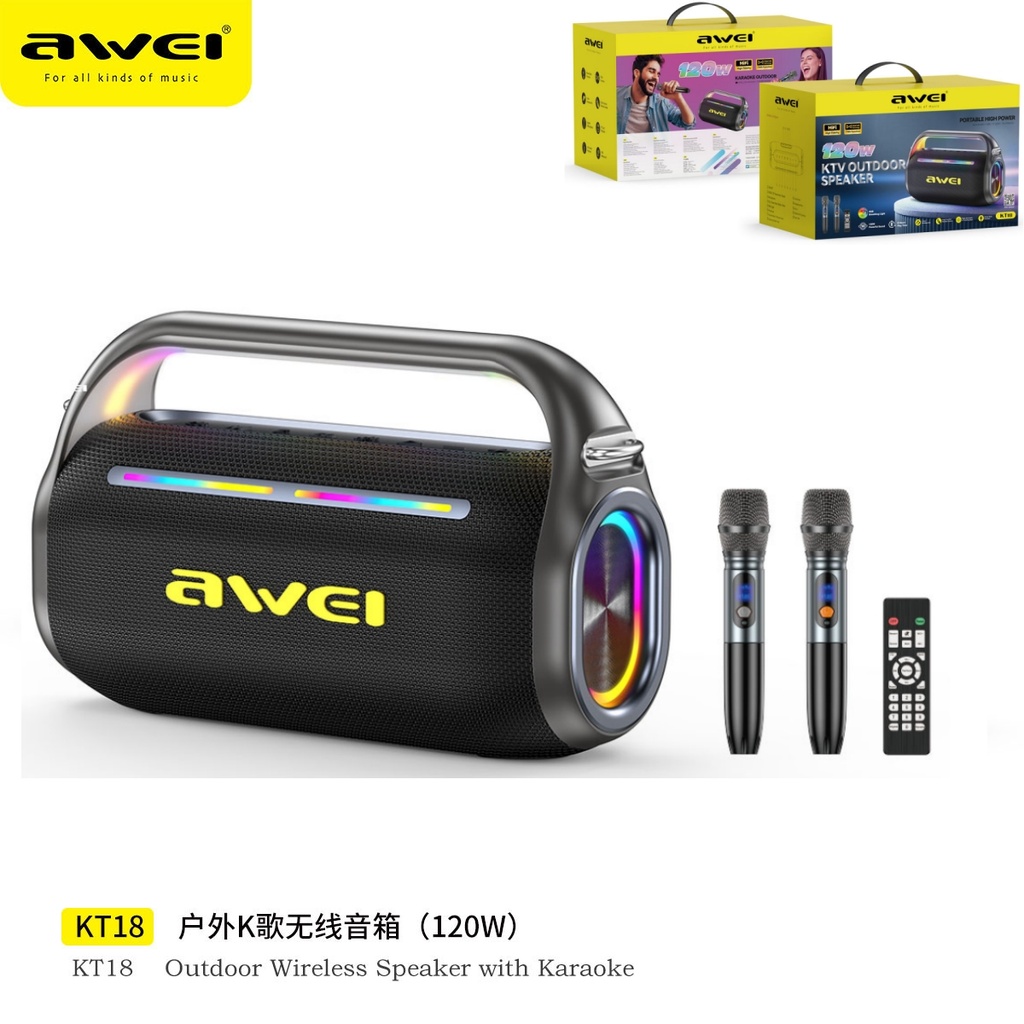 AWEI KT18 Set Karaoke Portatile con 2 Mic e RGB 120W