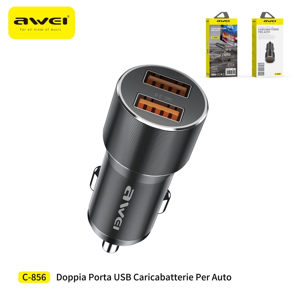 AWEI C-856 Caricatore Veloce Auto USB + USB 36W