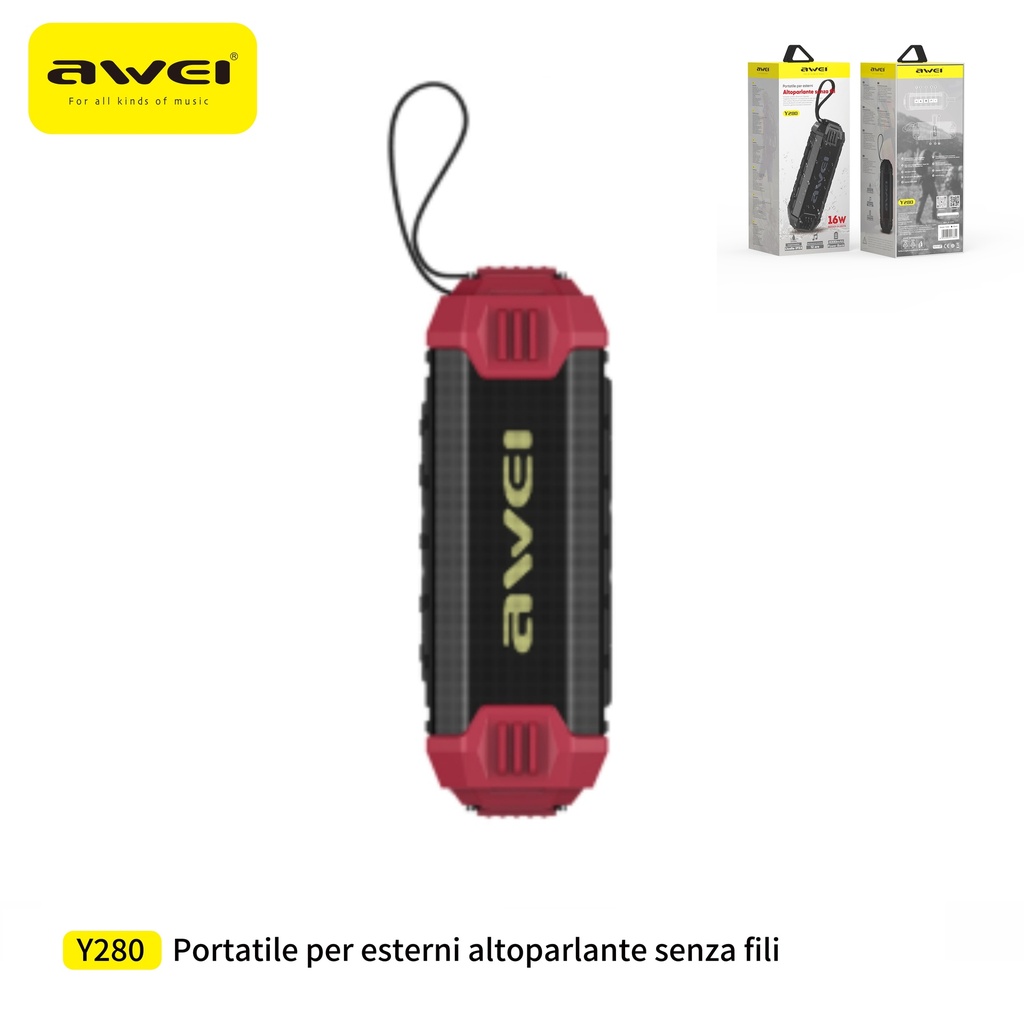 AWEI Y280-RD Speaker Impermeabile IPX4 Portatile Bluetooth 16W Rosso