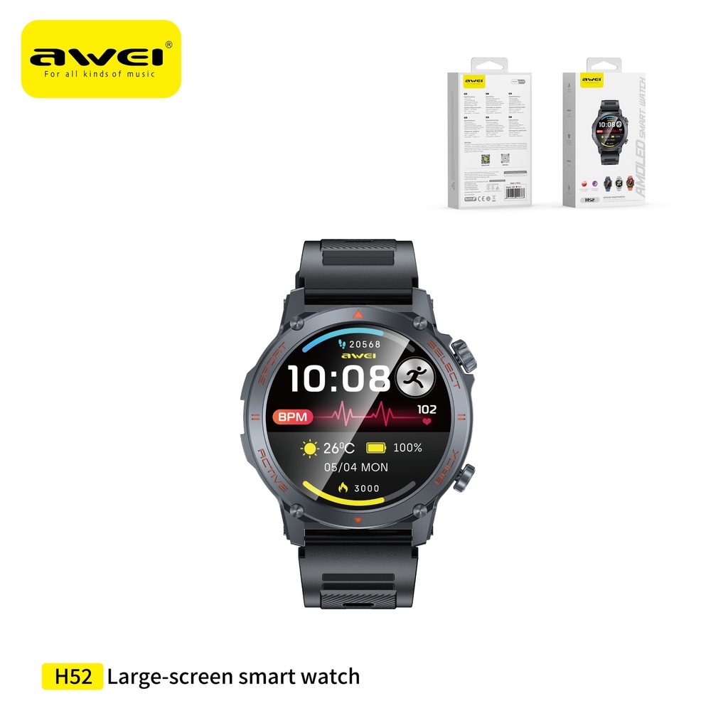 AWEI H52-BK Orologio Smart con Chiamate Display AMOLED