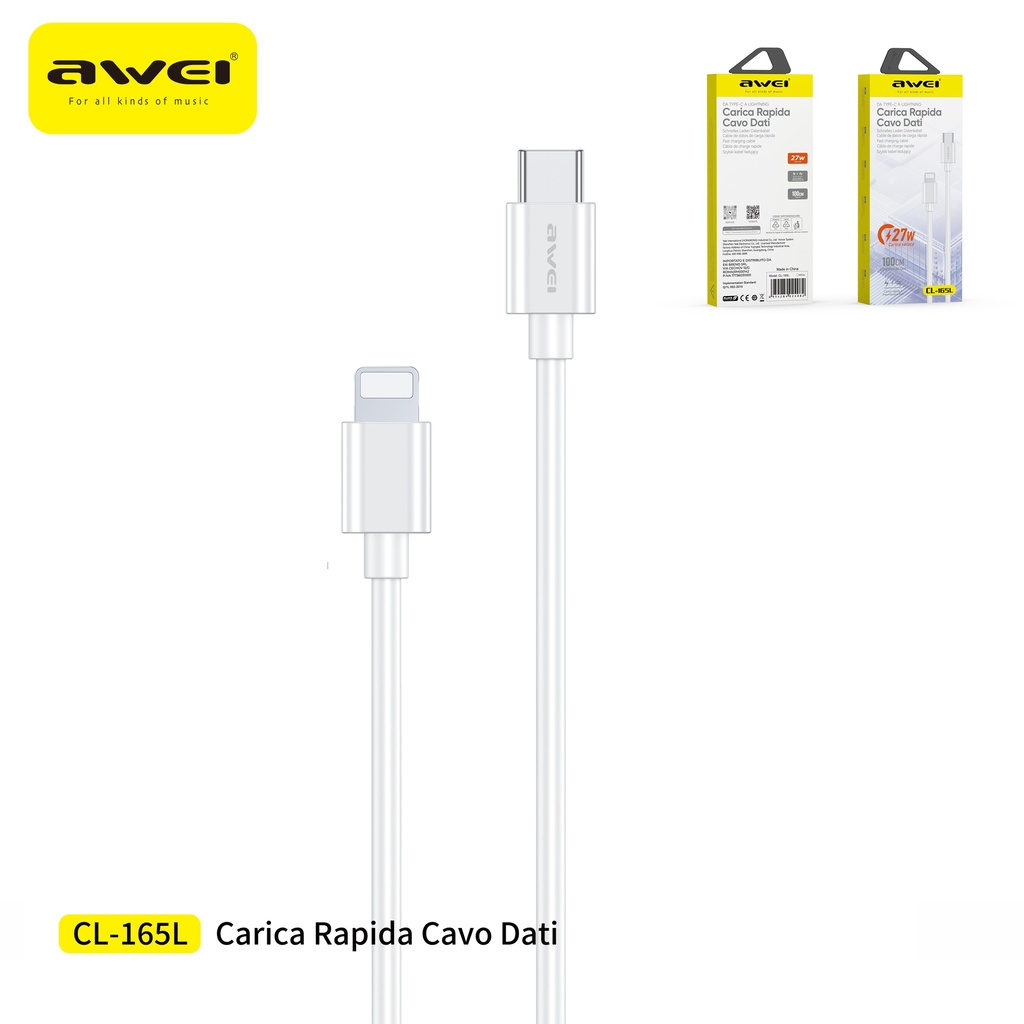 AWEI CL-165LWH-2 Cavo Ricarica Rapida Type-C a Lightning 2 m