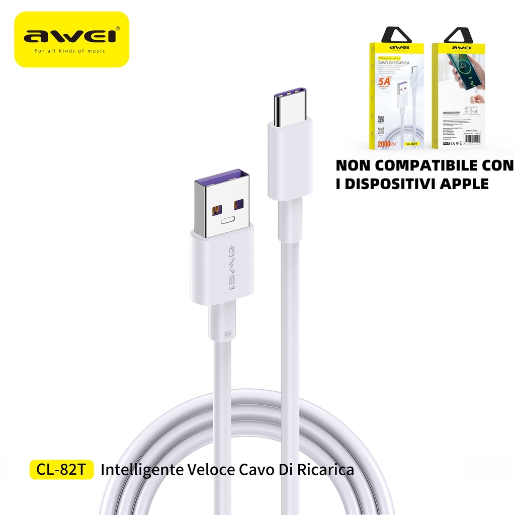 AWEI CL-82TWH Cavo USB a Type-C 2 m 5A