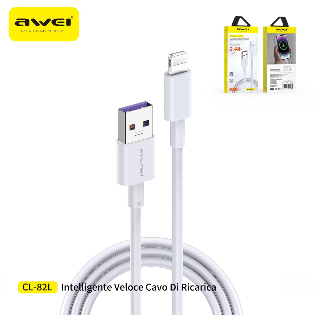 AWEI CL-82LWH Cavo USB To Lightning 2 m 2,4A