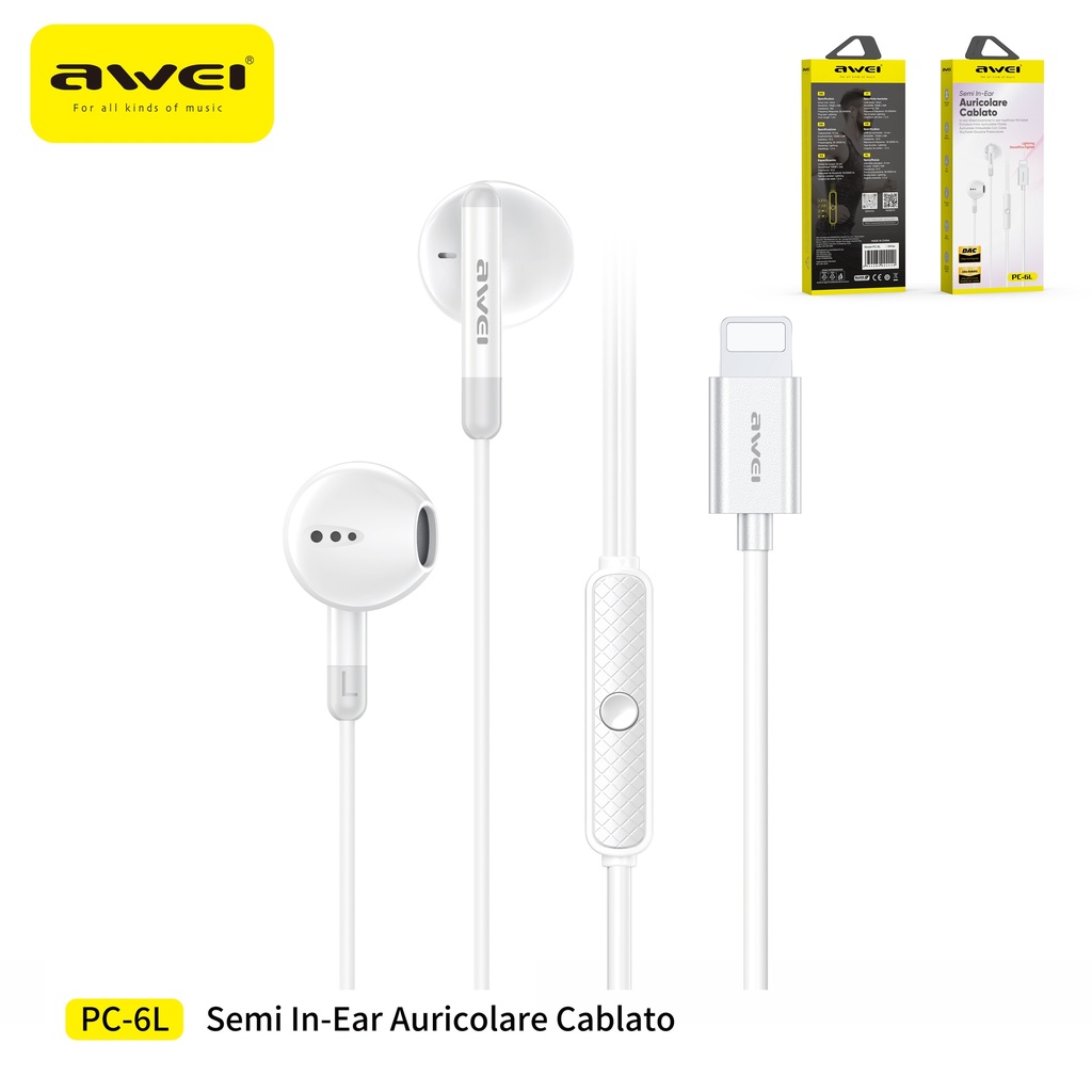 AWEI PC-6L Auricolari Cablati Lightning