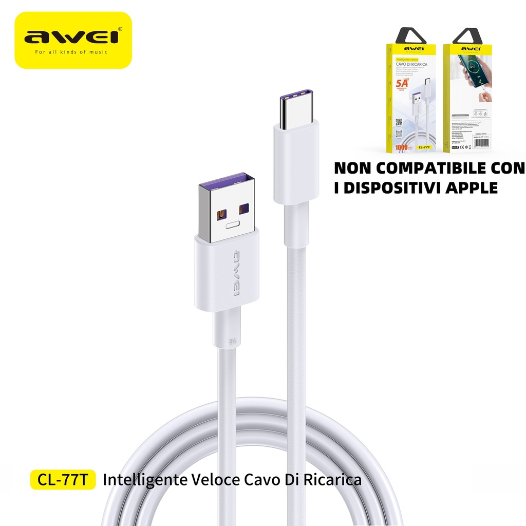 AWEI CL-77TWH Cavo USB a Type-C 5A 1 m