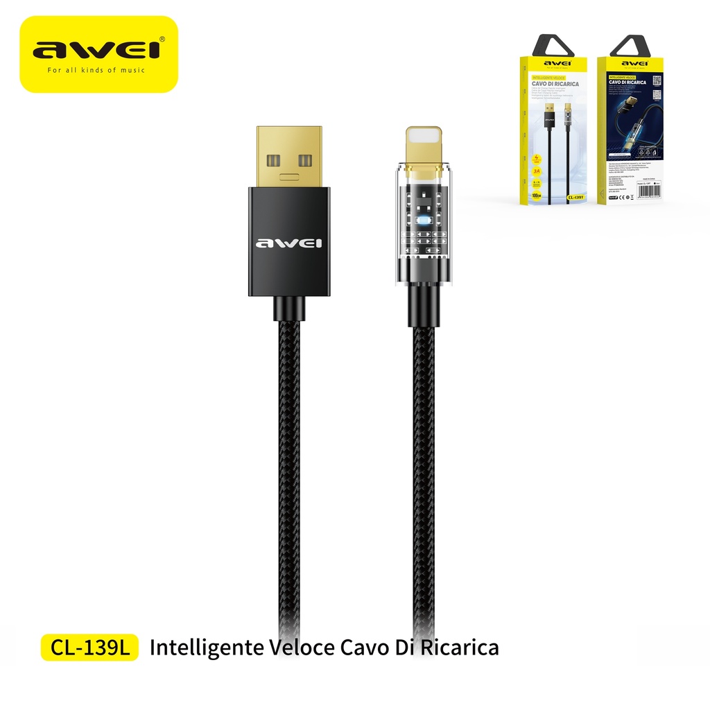 AWEI CL-139L Cavo USB To Lightning con Luce 5V 2,4A 1 m