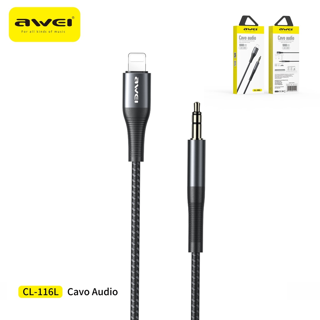 AWEI CL-116L Cavo AUX To Lightning Nero