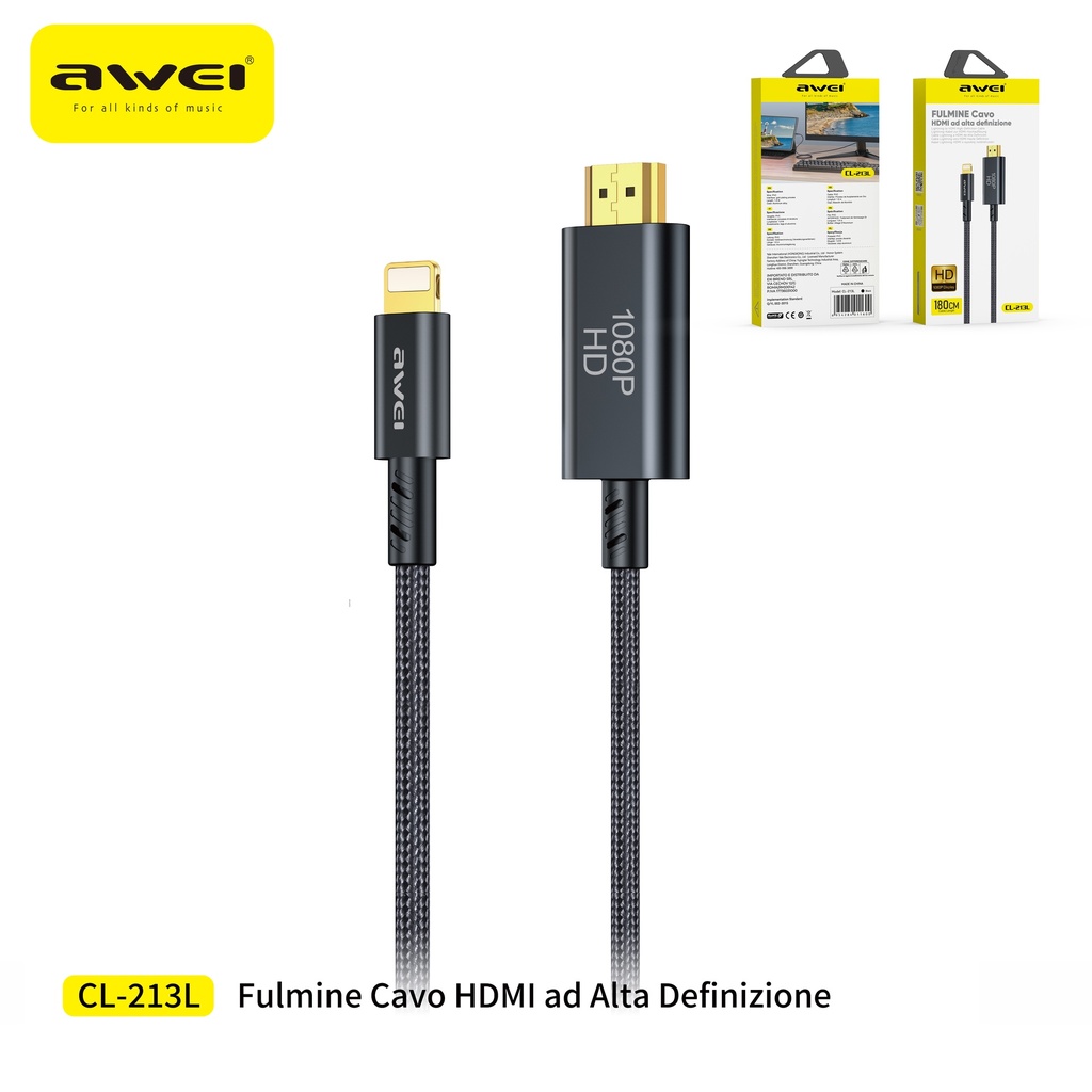 AWEI CL-213L Cavo Lightning To HDMI 4K UHD 1,8 m