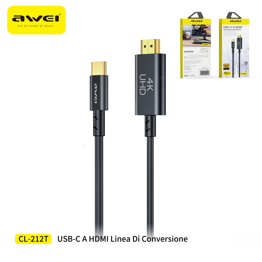 AWEI CL-212T Cavo Type-C a HDMI 4K UHD 1,8 m