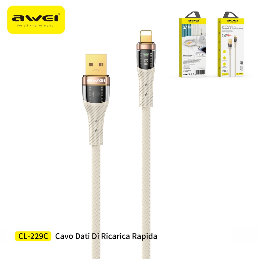 [CL-229L] AWEI CL-229L Cavo USB To Lightnign con Display 9V / 5A 1,2 m