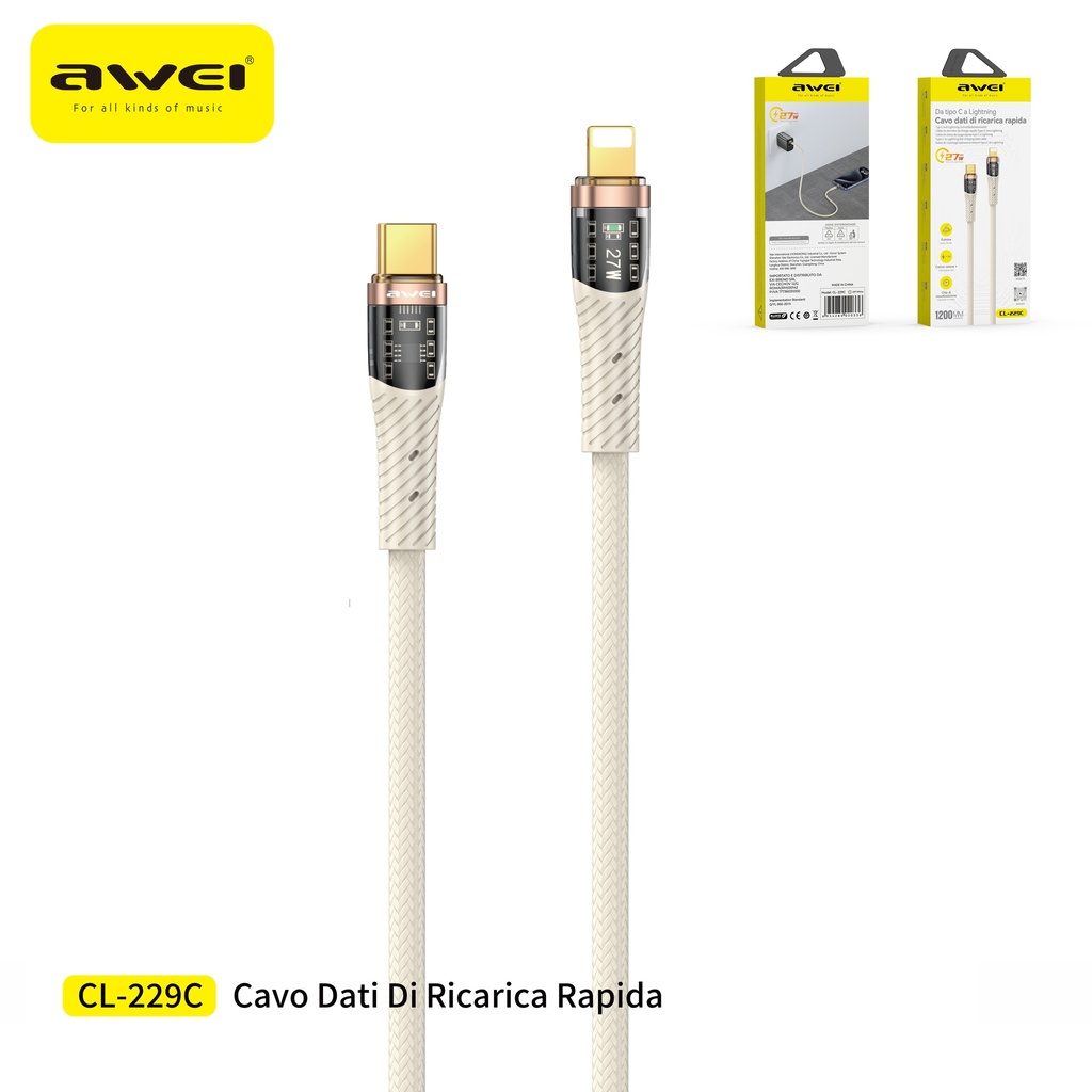 AWEI CL-229CL Cavo Type-C a Lightning con Display 9V / 5A 1,2 m