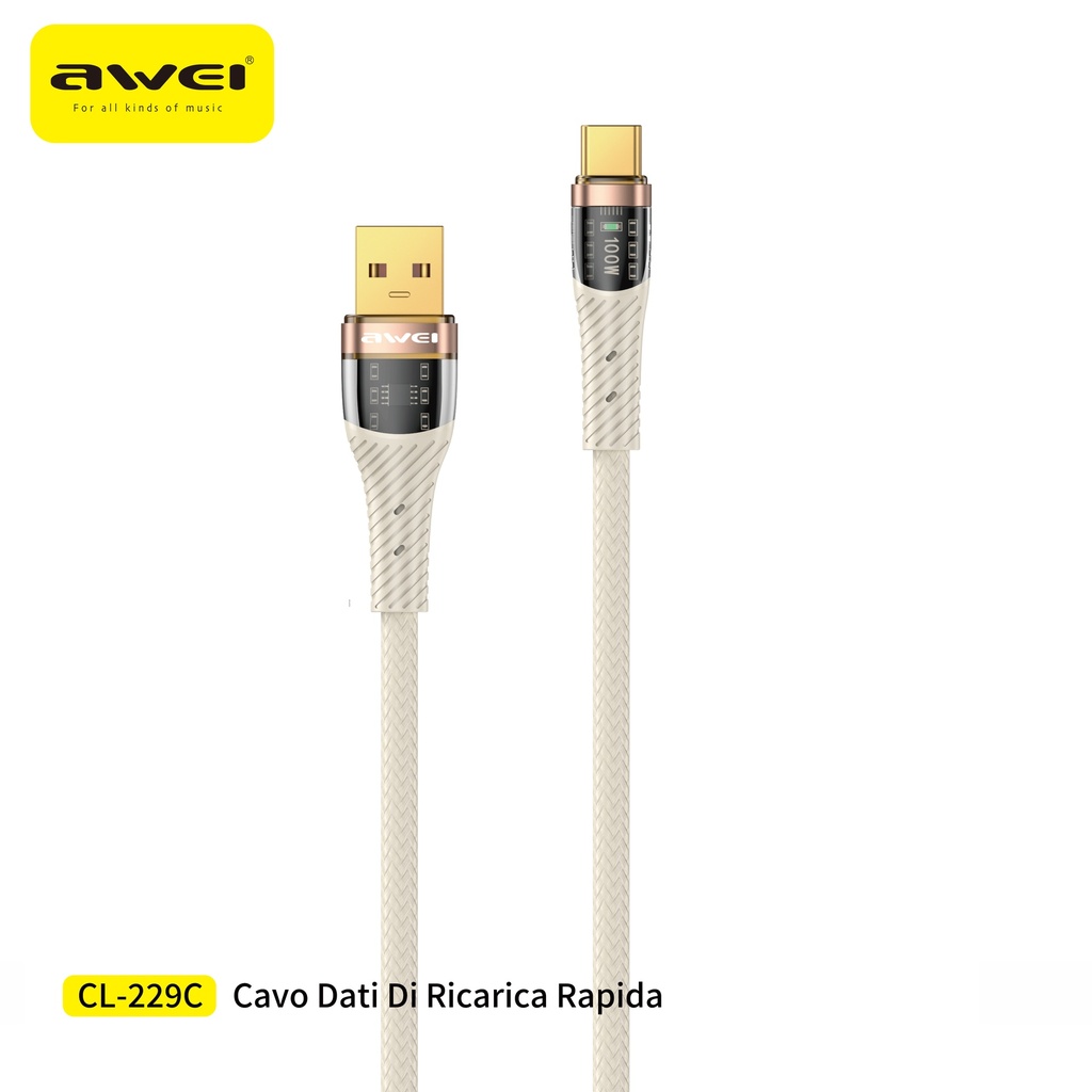 AWEI CL-229T Cavo USB a Type-C con Display 9V / 5A 1,2 m
