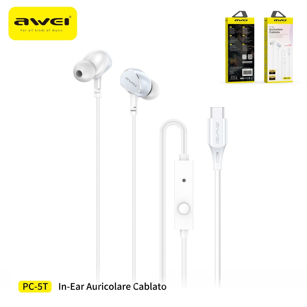 AWEI PC-5T Auricolari Cablati Type-C