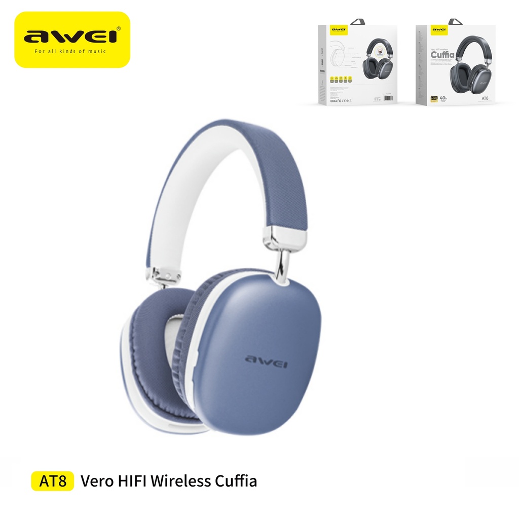 AWEI AT8-BL Cuffie Wireless Blu
