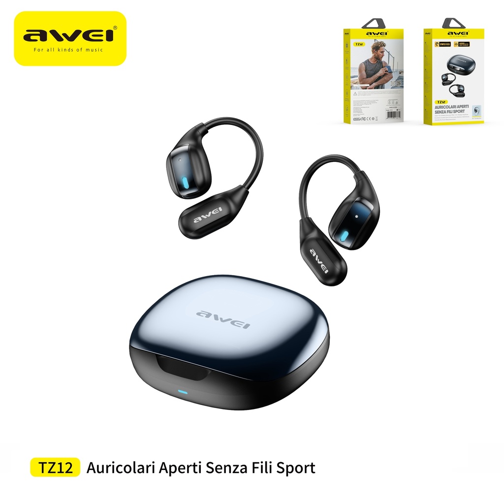 AWEI TZ12-BK Auricolari Bluetooth a Clip Condotta Aria Nero