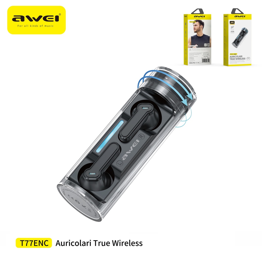 AWEI T77ENC-BK Auricolari Bluetooth ENC 4mic Nero