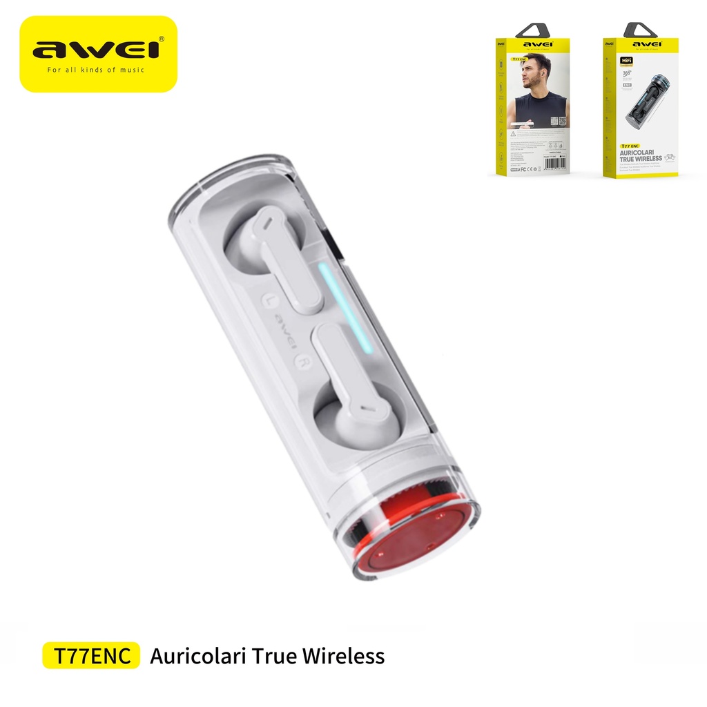 AWEI T77ENC-WH Auricolari Bluetooth ENC 4mic Bianco