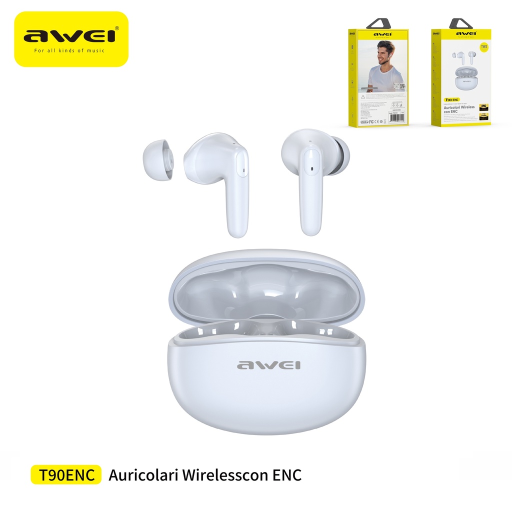 AWEI T90ENC-WH Auricolari 2 in 1 In-Ear / Open-Ear Bianco