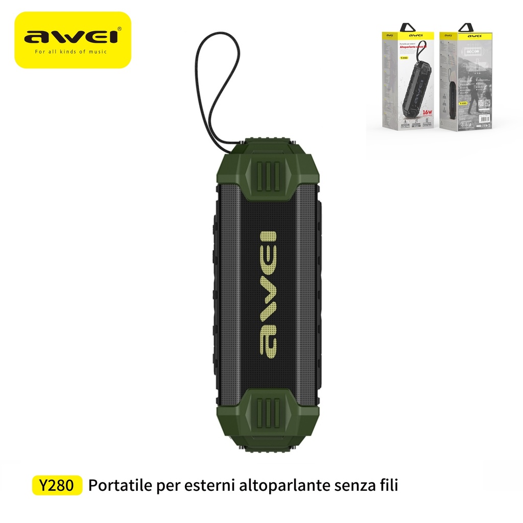 AWEI Y280-GR Speaker Impermeabile IPX4 Portatile Bluetooth 16W Verde