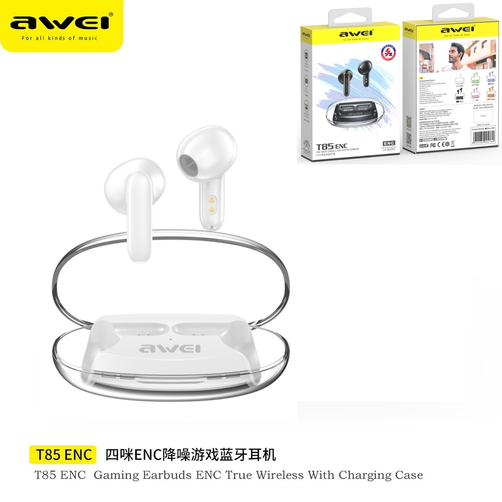 [T85ENCWH] AWEI T85ENCWH Cuffie Bluetooth per Giochi con Cancellazione del Rumore Chiamata
