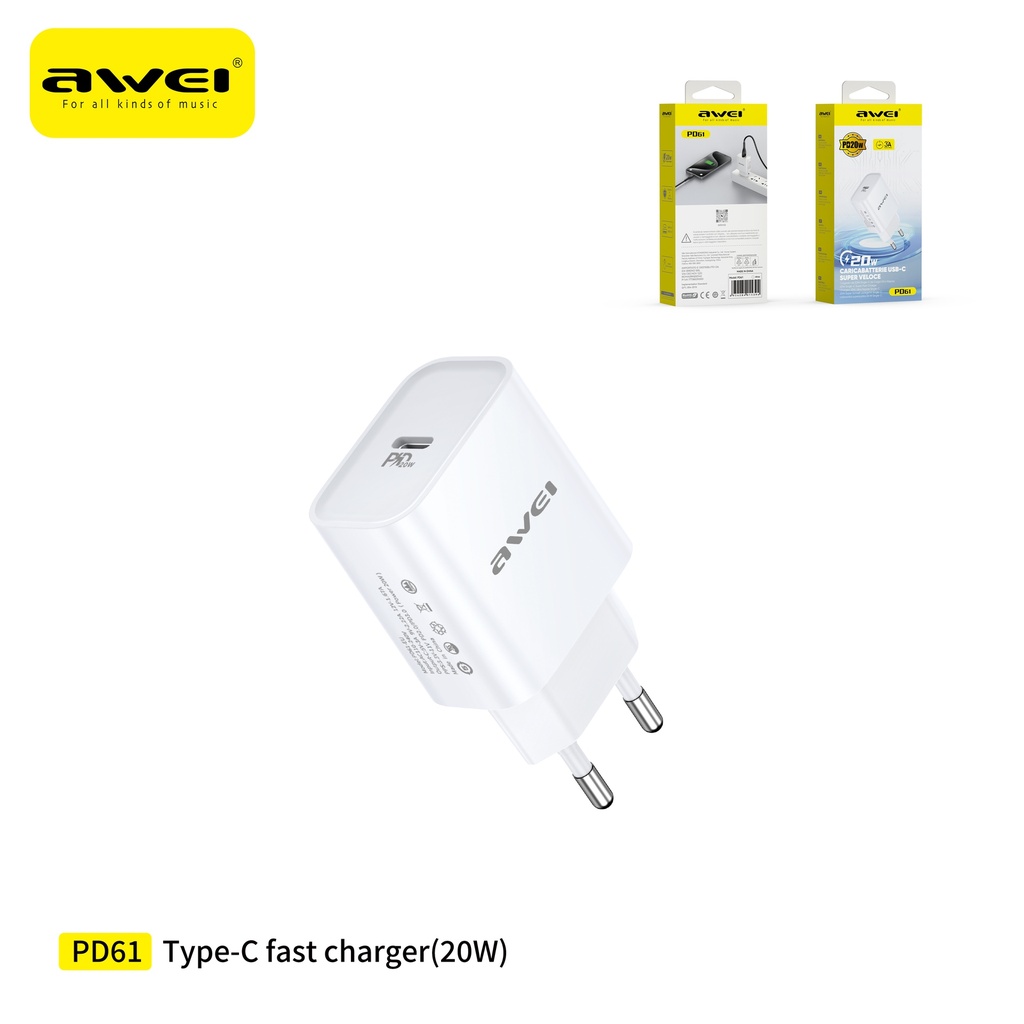 AWEI PD61-EUWH Caricatore a Ricarica Rapida 20W Type-C