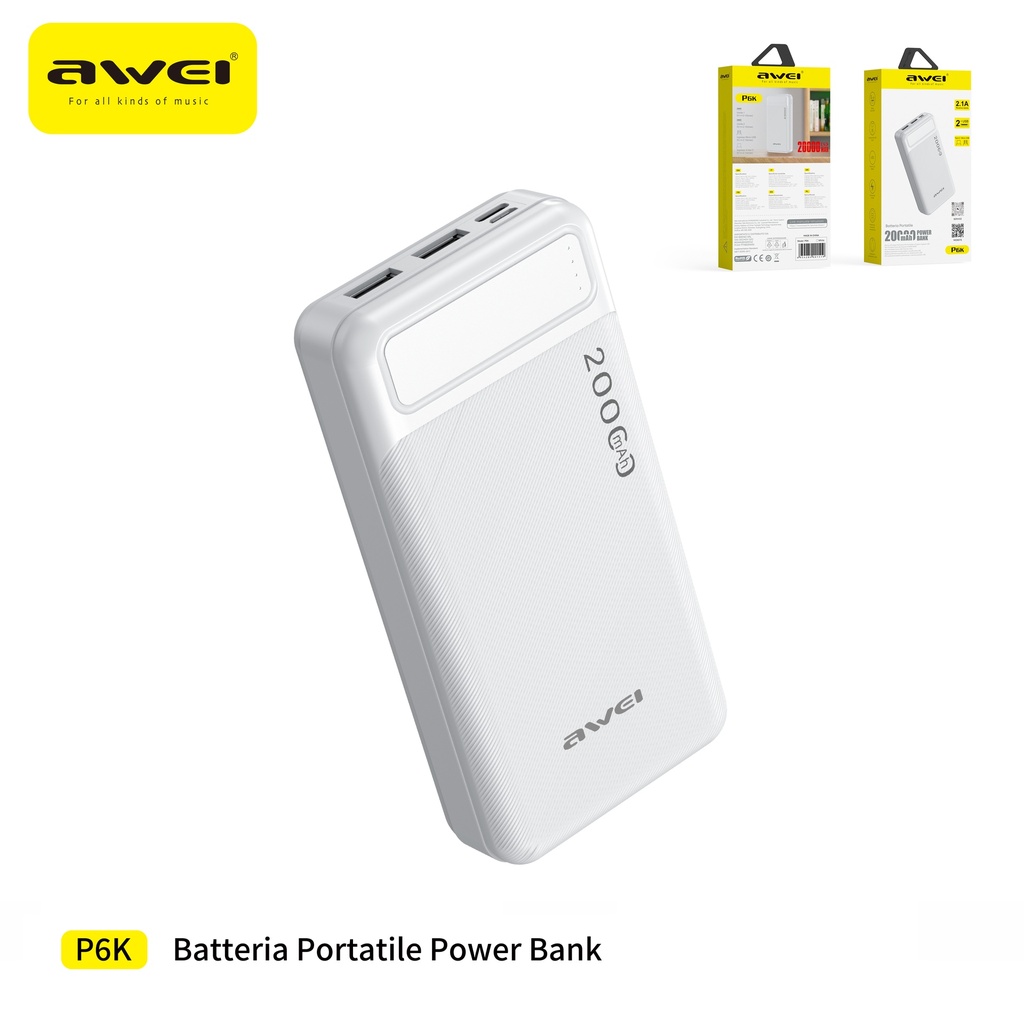 AWEI P6K-WH Power Bank 2 USB 2,1A 20000 mAh