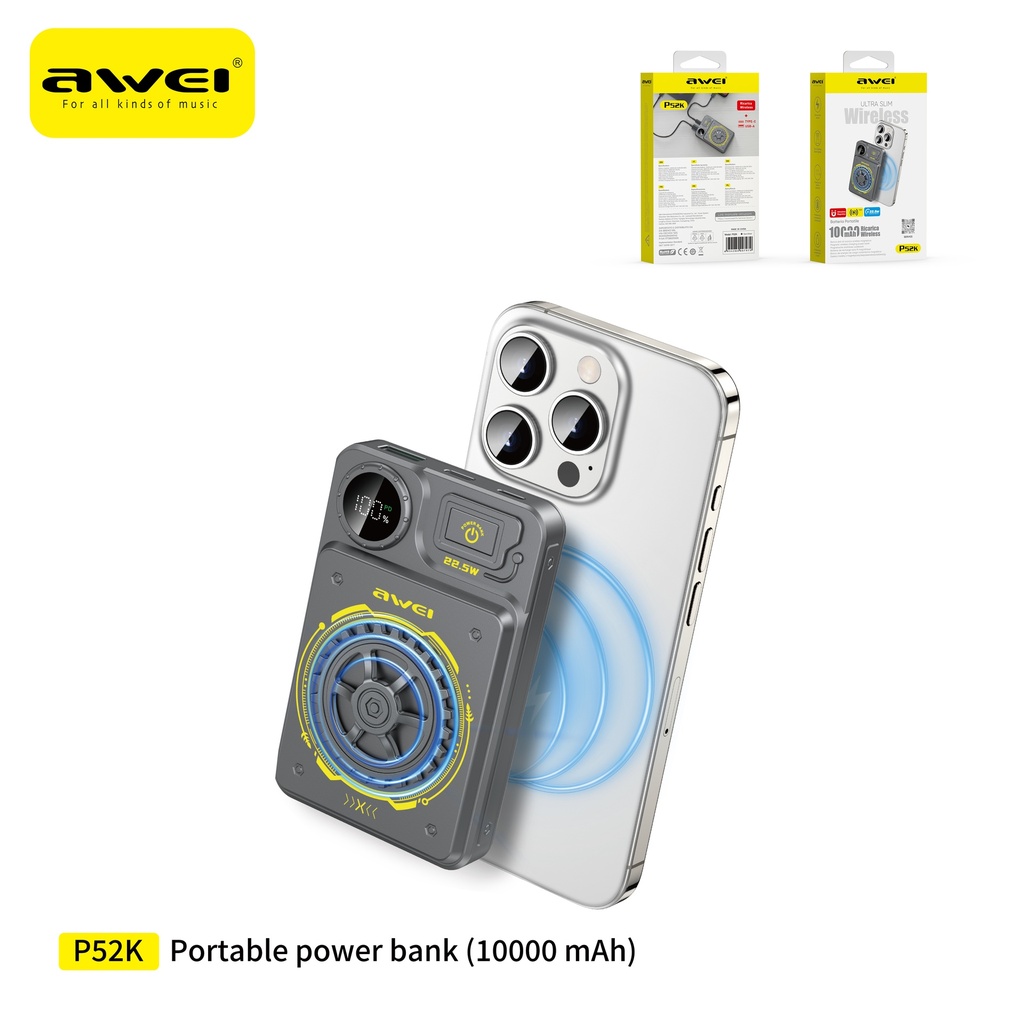 AWEI P52K Power Bank Wireless 22,5W 10000 mAh Antistress
