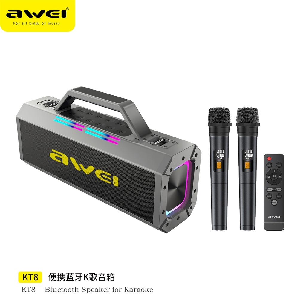 AWEI KT8 Set Karaoke Portatile con 2 Mic e RGB 120W