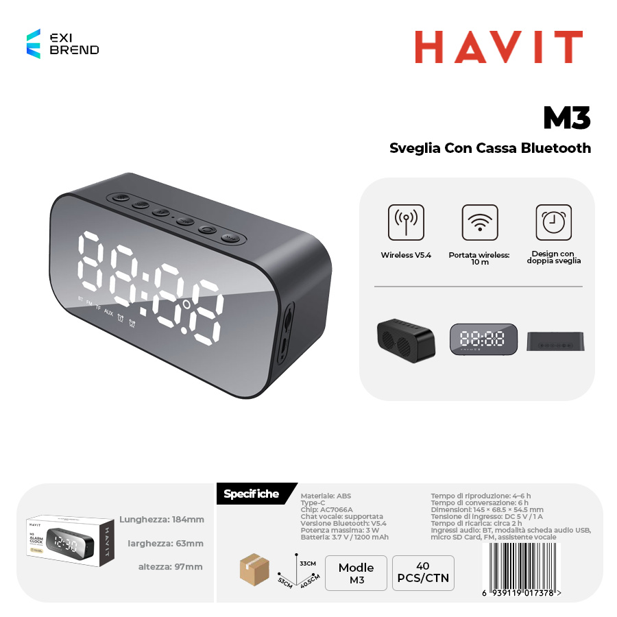 HAVIT M3 Sveglia con Speaker Bluetooth 5 in 1