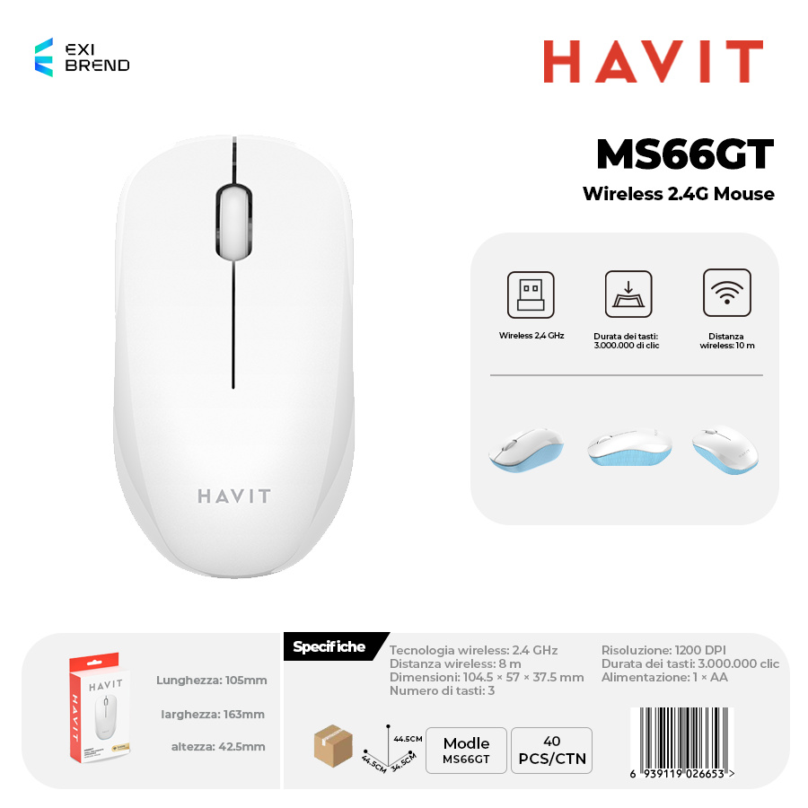 HAVIT MS66GT-WB Wireless 2,4 GHz Mouse 3 Tasti