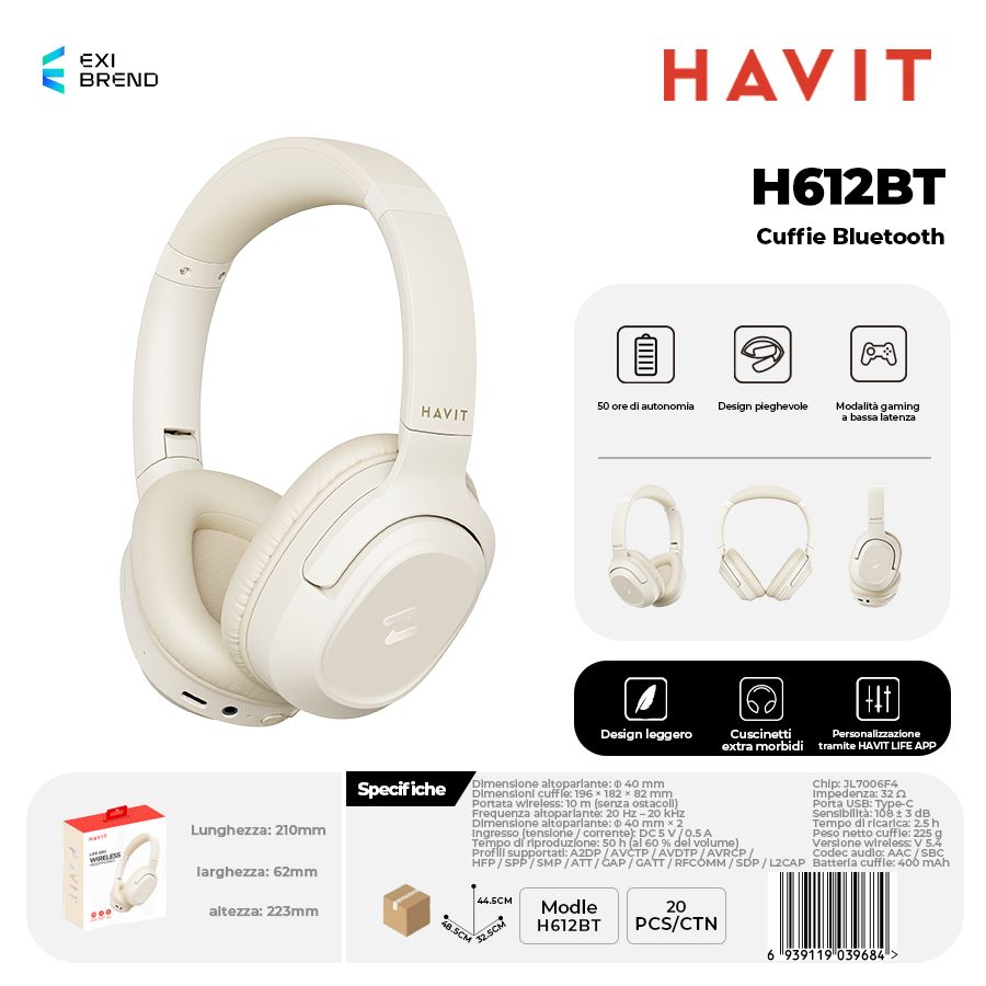 HAVIT H612BT-BE Cuffie Bluetooth 5,4 Peso 225g