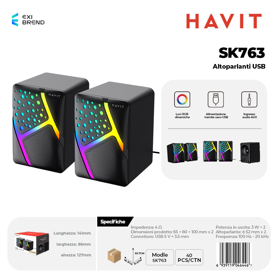 HAVIT SK763 Speaker con RGB Cavo USB 6W